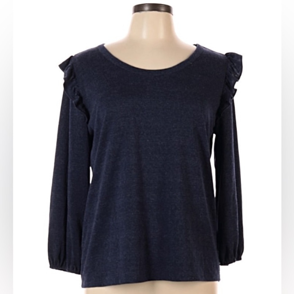 LOFT Women's Navy Blue Ruffle Sleeve Top